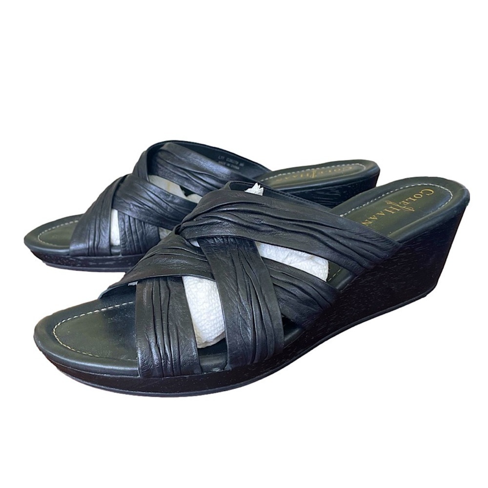 Cole Haan Black Leather Criss Cross Wedges, 9